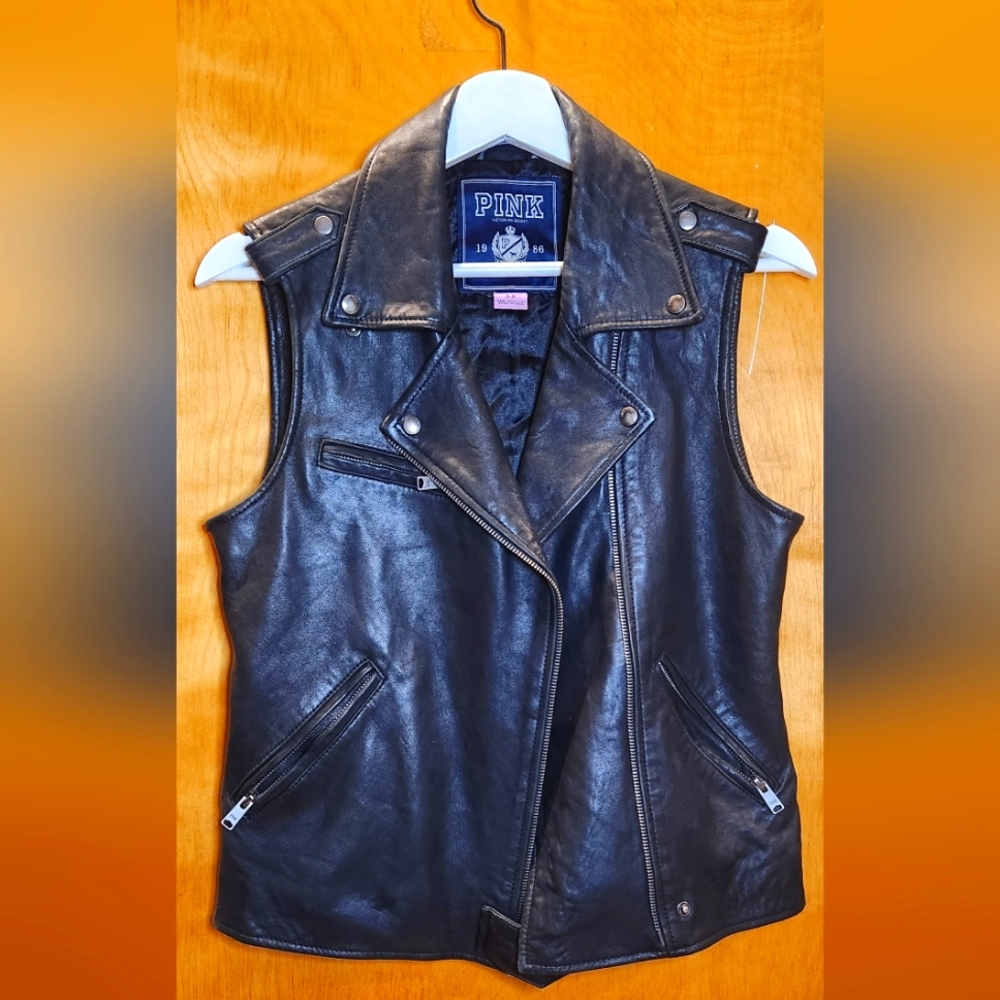 PINK Genuine Leather Moto Jacket size Small